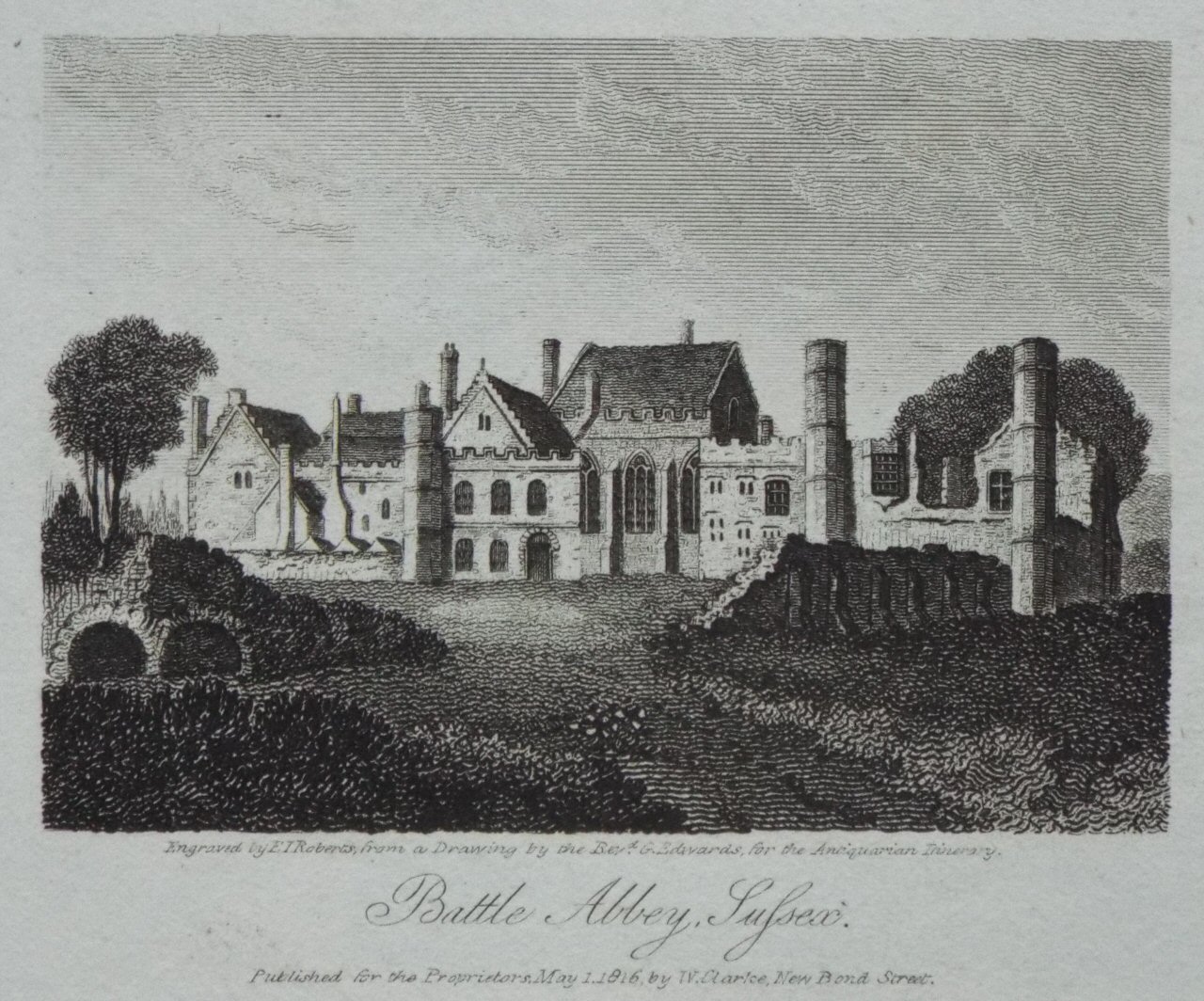 Print - Battle Abbey, Sussex. - Roberts